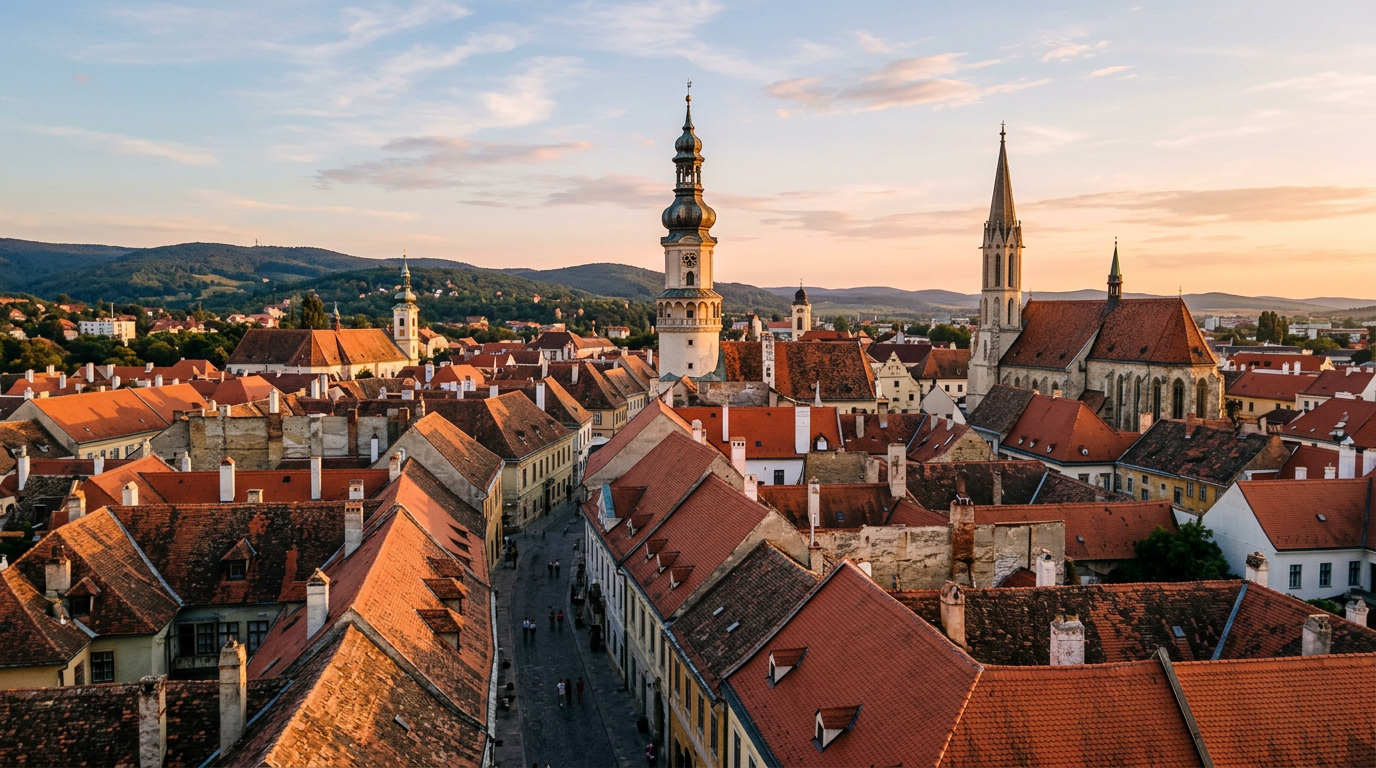 Sopron történelmi belvárosa tetőkkel
